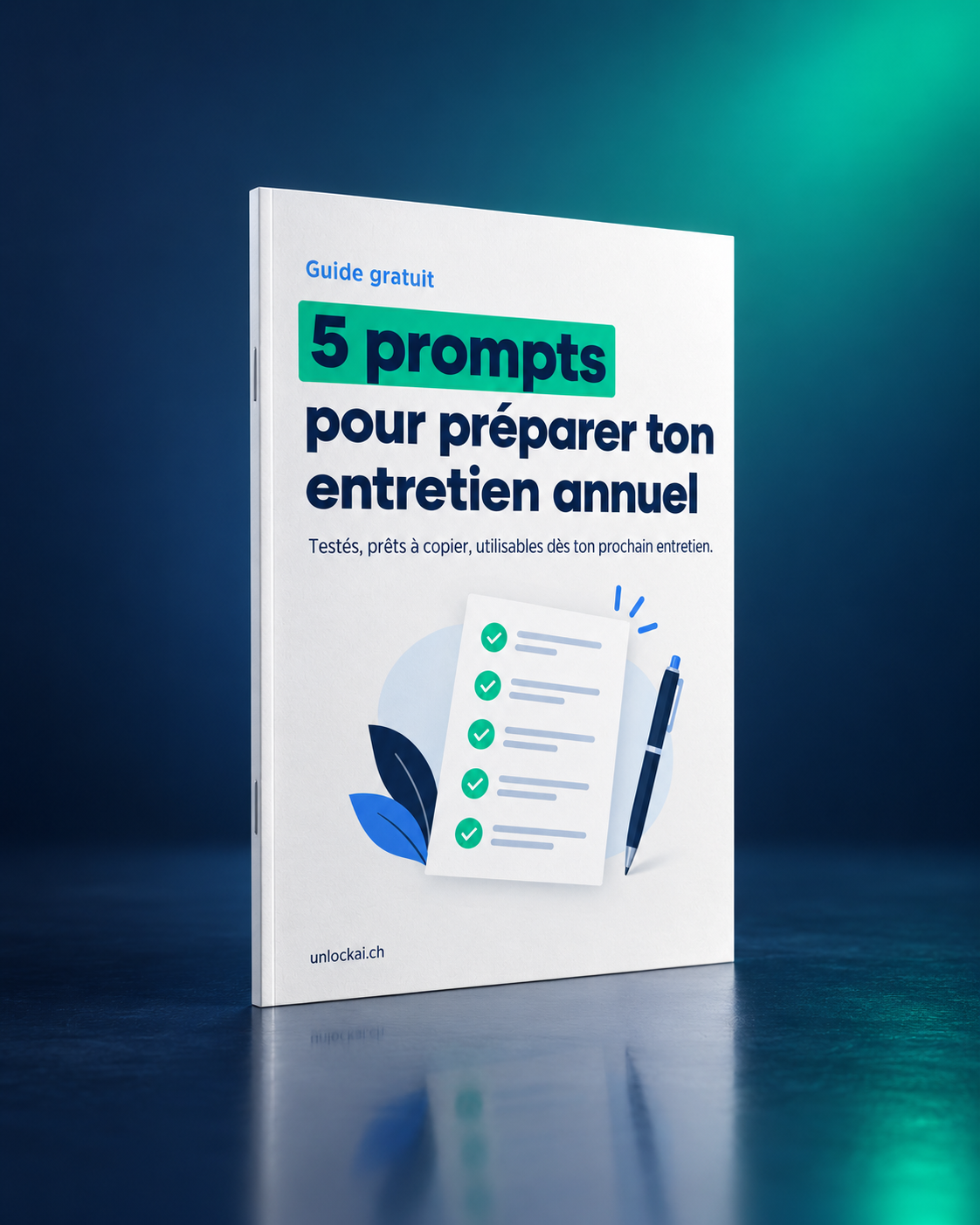 Mockup du guide gratuit 5 prompts pour préparer ton entretien annuel, par Yann Mottaz