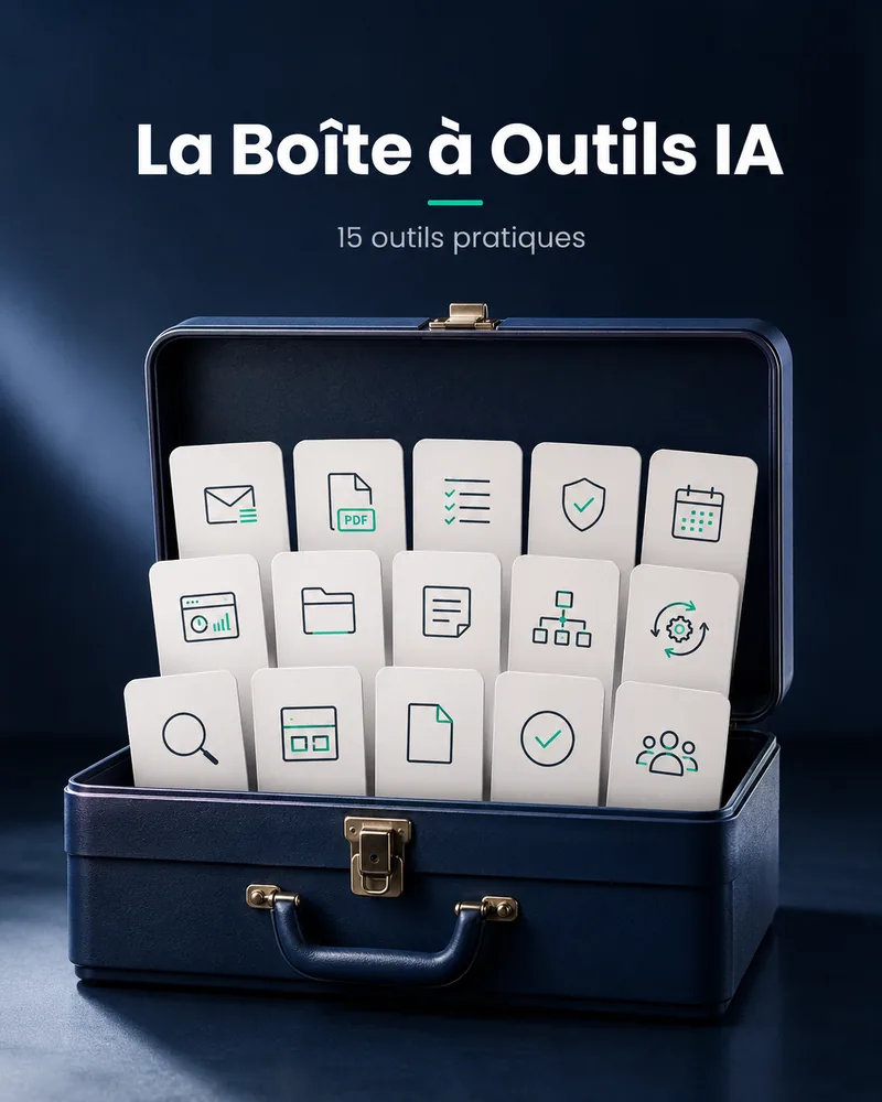 La Boîte à Outils IA - 15 outils IA prêts à l'emploi, un par corvée de bureau, en éditions Claude et ChatGPT
