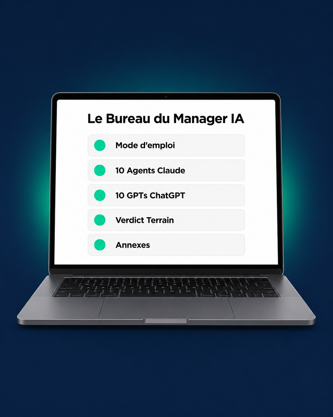 Mockup Le Bureau du Manager IA, 10 agents Claude + 10 GPTs ChatGPT pré-configurés