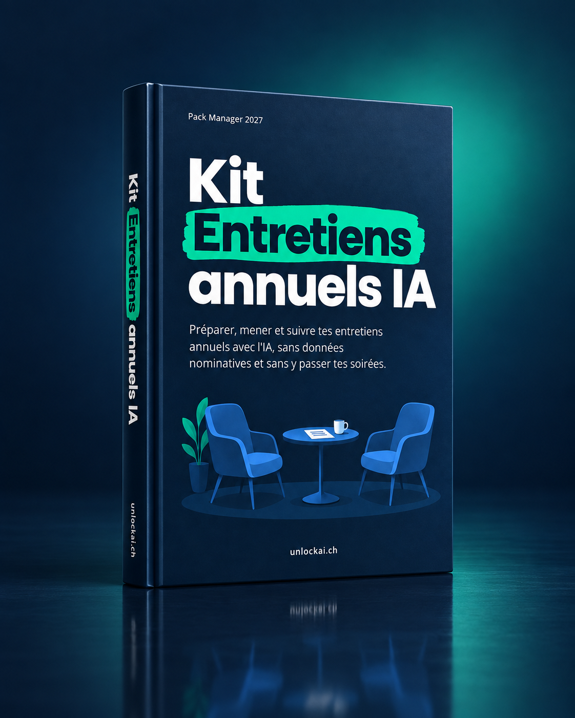 Mockup du Kit Entretiens annuels IA, 9 prompts pour préparer ses entretiens annuels avec l'IA, par Yann Mottaz