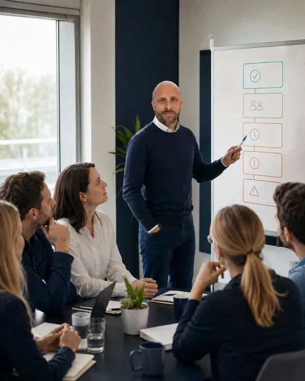 Formation Déployer l'IA dans ton équipe : une manager présente le déploiement IA à son équipe