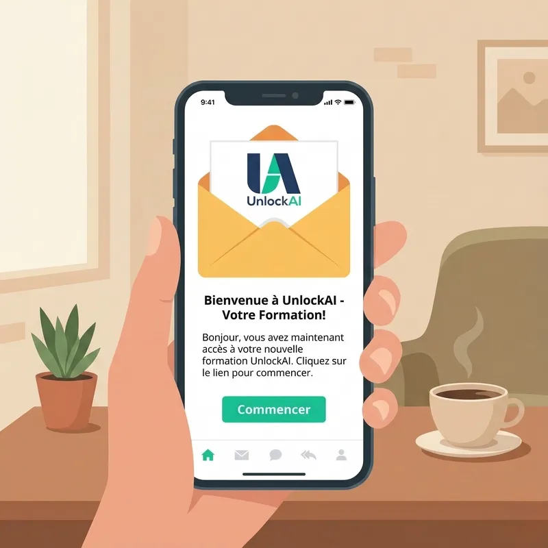 Mockup Sprint IA Gratuit UnlockAI - email de bienvenue sur smartphone
